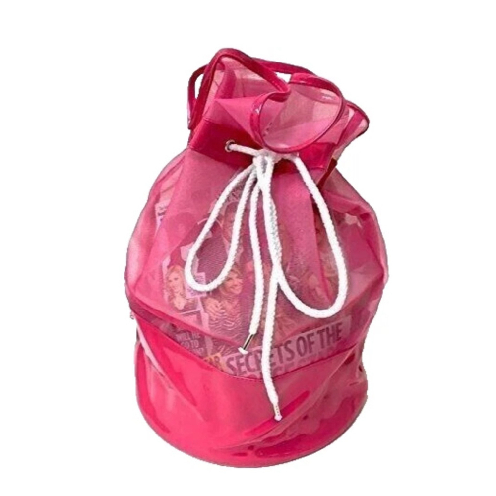Sugar LULU Pink Hot Pink Mesh Drawstring Beach Bag
